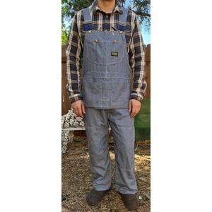 Vtg Sears Bib Overalls 40x30 Hickory Striped Railroad Toughskins Union Made USA